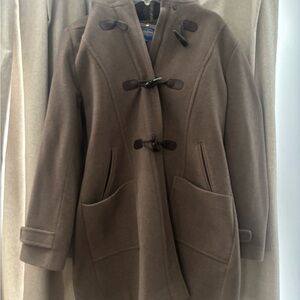 Pendleton Superfine Merino Wool Coat Large Real Fox Fur Hood Removable Brown L